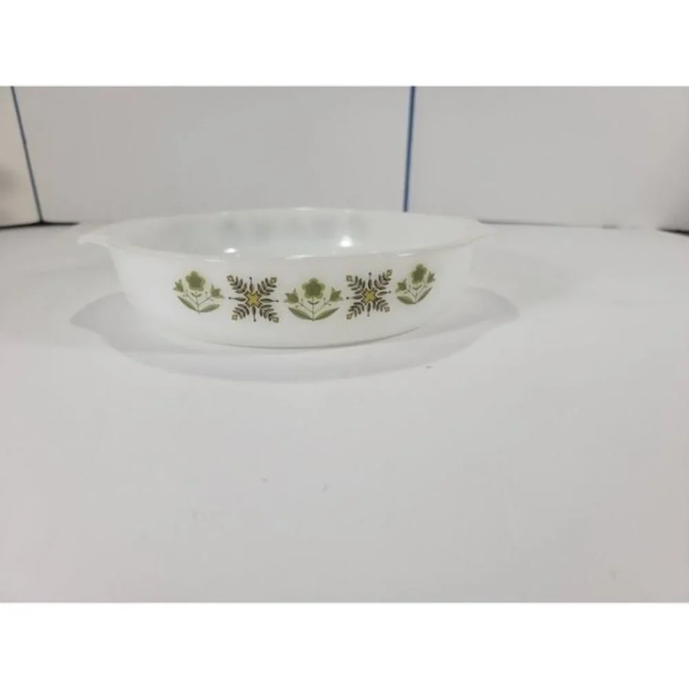 Anchor Hocking Fire King Green Meadow Milk Glass 9 Inch #429 Oven Proof made USA
